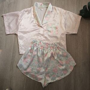 Vintage 80s Paris Sport Club Floral Striped Cottagecore Pajama Set, SIZE S